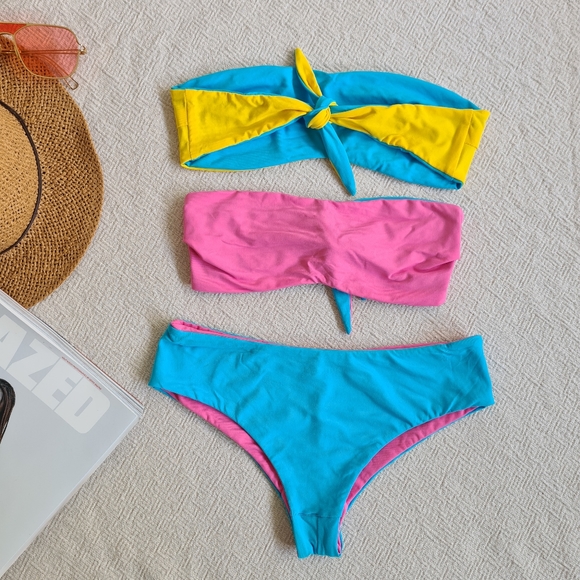 She strapless bikini blue, pink & yellow, reversible size 8 Y2K vibes - Picture 12 of 12